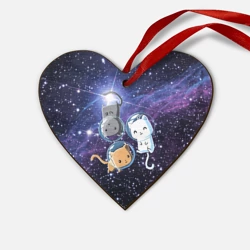 Деревянная игрушка Сердце Три котика в открытом космосе