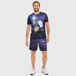 Мужской костюм с шортами 3D Три котика в открытом космосе - фото 2