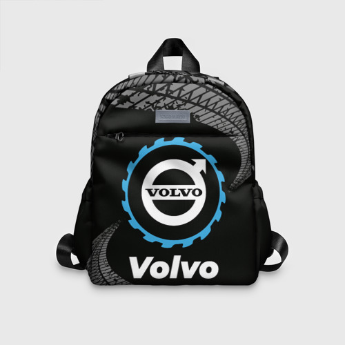Детский рюкзак 3D с принтом Volvo в стиле Top Gear со следами шин на фоне, вид спереди #2