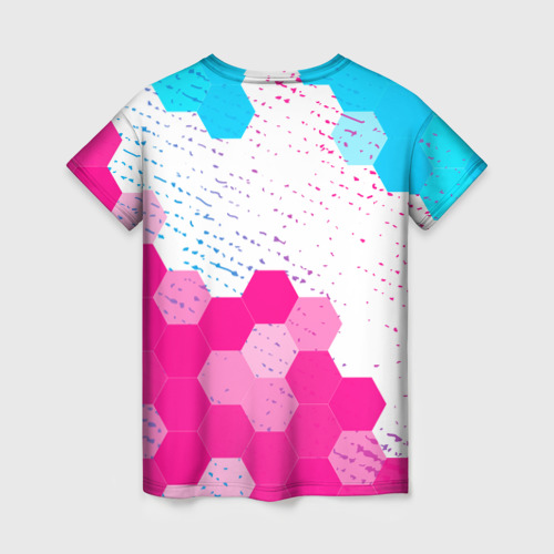 Женская футболка 3D с принтом Roblox neon gradient style: символ сверху, вид сзади #1