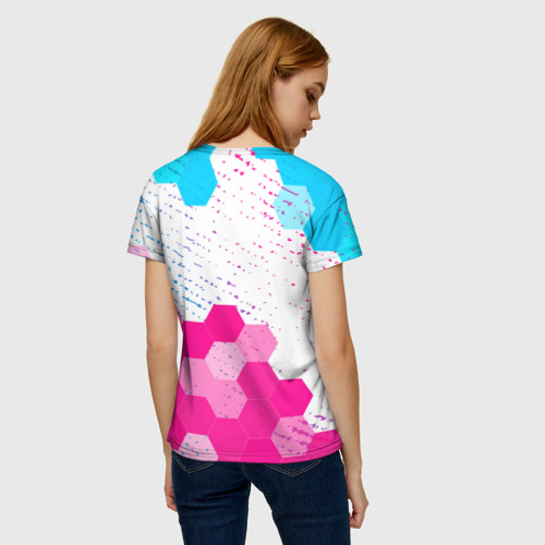 Женская футболка 3D с принтом Roblox neon gradient style: символ сверху, вид сзади #2