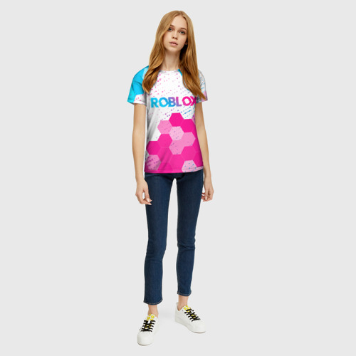 Женская футболка 3D с принтом Roblox neon gradient style: символ сверху, вид сбоку #3