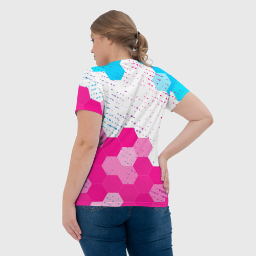 Женская футболка 3D с принтом Roblox neon gradient style: символ сверху, вид сзади #2