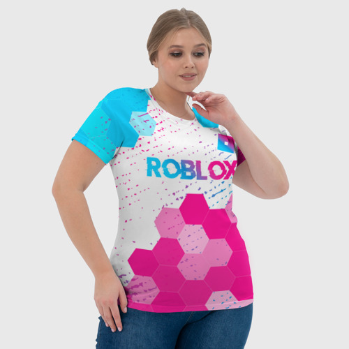 Женская футболка 3D с принтом Roblox neon gradient style: символ сверху, фото #4
