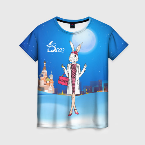 Женская футболка 3D с принтом Зайчиха на Красной площади, вид спереди #2
