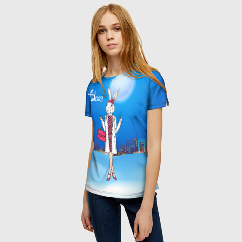 Женская футболка 3D с принтом Зайчиха на Красной площади, фото на моделе #1