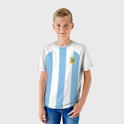 Футболка с принтом Сборная Аргентины ЧМ 2022 для ребенка, вид на модели спереди №2. Цвет основы: белый