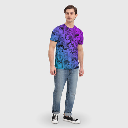 Мужская футболка 3D Ахегао красивый неон, цвет 3D печать - фото 5
