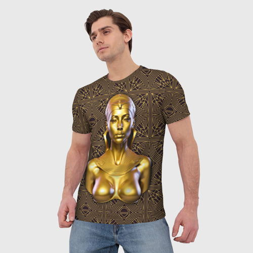 Мужская футболка 3D с принтом Золотой бюст египетской принцессы, фото на моделе #1