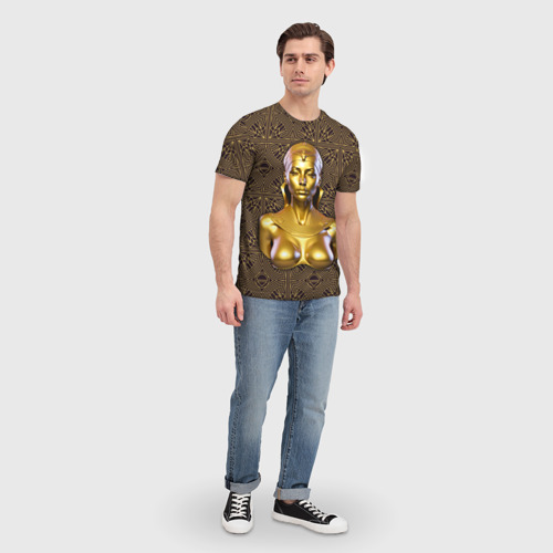 Мужская футболка 3D с принтом Золотой бюст египетской принцессы, вид сбоку #3