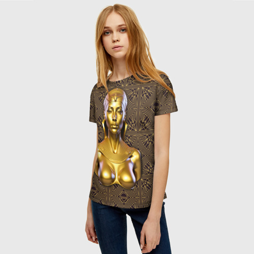 Женская футболка 3D Золотой бюст египетской принцессы, цвет 3D печать - фото 3