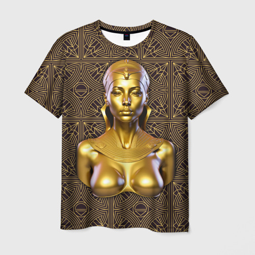 Мужская футболка 3D с принтом Золотой бюст египетской принцессы, вид спереди #2