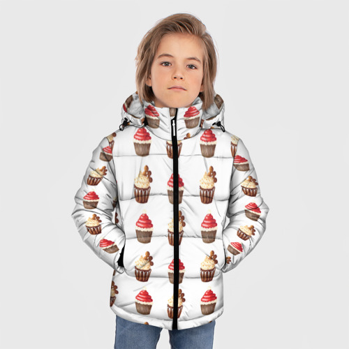 Зимняя куртка для мальчиков 3D Новогодние кексики, паттерн, цвет светло-серый - фото 3