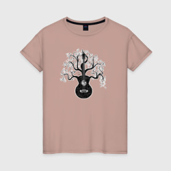 Разросшееся дерево гитара с музыкальными нотами – Женская футболка хлопок с принтом купить со скидкой в -20%