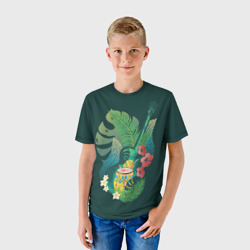 Детская футболка 3D Акустическая гитара с барабаном и тропическими листьями - фото 2