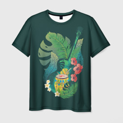 Акустическая гитара с барабаном и тропическими листьями – Мужская футболка 3D с принтом купить со скидкой в -26%