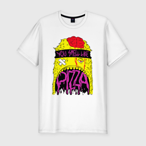 Мужская футболка хлопок Slim с принтом Монстр от тебя пахнет пиццей, вид спереди #2