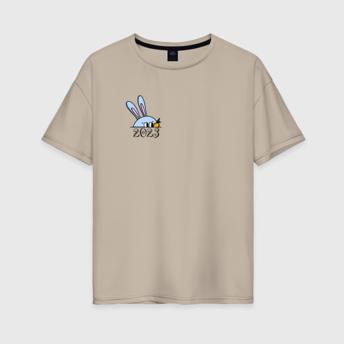 Женская футболка хлопок Oversize с принтом 2023 Кролик и морковка, вид спереди #2