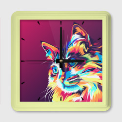 Яркая кошечка в стиле поп-арт – Настенные часы квадратные с принтом купить