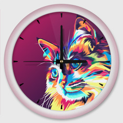 Яркая кошечка в стиле поп-арт – Настенные часы круглые с принтом купить