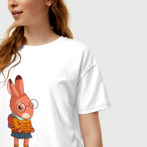 Женская футболка хлопок Oversize с принтом Зайка-девочка ботаник, фото на моделе #1