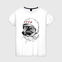 Женская футболка хлопок Лайка собака космонавт СССР