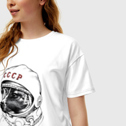Женская футболка хлопок Oversize Лайка собака космонавт СССР - фото 2