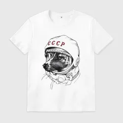 Мужская футболка хлопок Лайка собака космонавт СССР