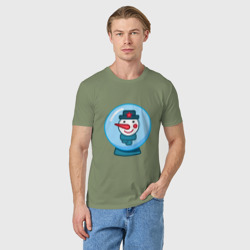 Мужская футболка хлопок Портрет снеговика в снежном шаре - фото 2