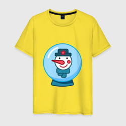 Мужская футболка хлопок Портрет снеговика в снежном шаре