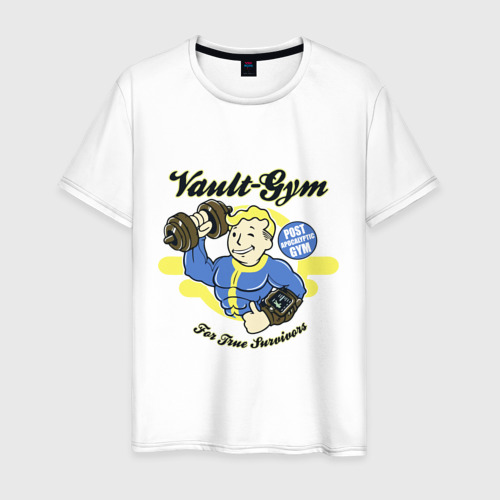 Мужская футболка из хлопка с принтом Vault gym - for true survivors, вид спереди №1
