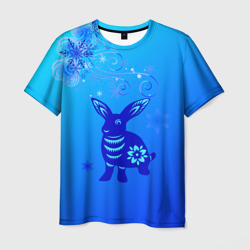 Футболка 3D Синий кролик и снежинки (Мужская)