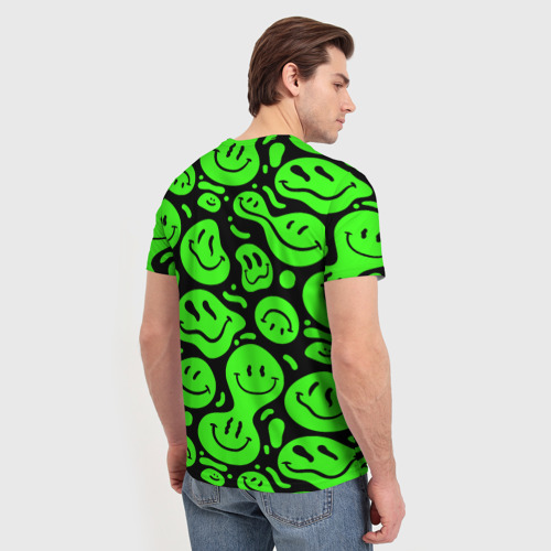 Мужская футболка 3D Психоделические смайлы - салатовый неон, цвет 3D печать - фото 4