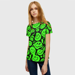 Женская футболка 3D Психоделические смайлы - салатовый неон - фото 2