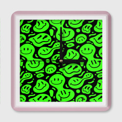 Психоделические смайлы - салатовый неон – Настенные часы квадратные с принтом купить