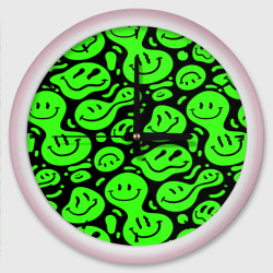 Психоделические смайлы - салатовый неон – Настенные часы круглые с принтом купить