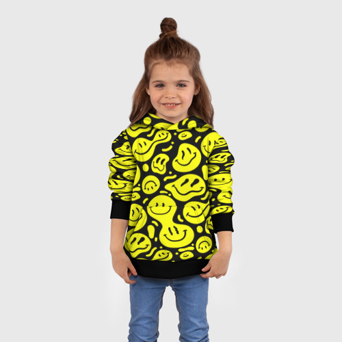 Детская толстовка 3D Кислотный желтый смайлик, цвет черный - фото 4