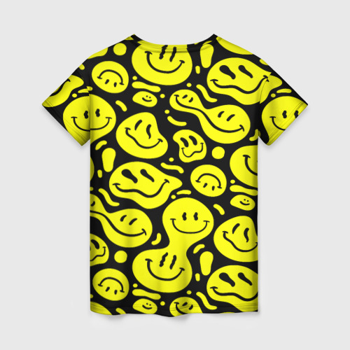 Женская футболка 3D с принтом Кислотный желтый смайлик, вид сзади #1