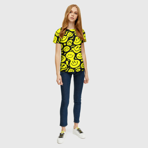 Женская футболка 3D с принтом Кислотный желтый смайлик, вид сбоку #3