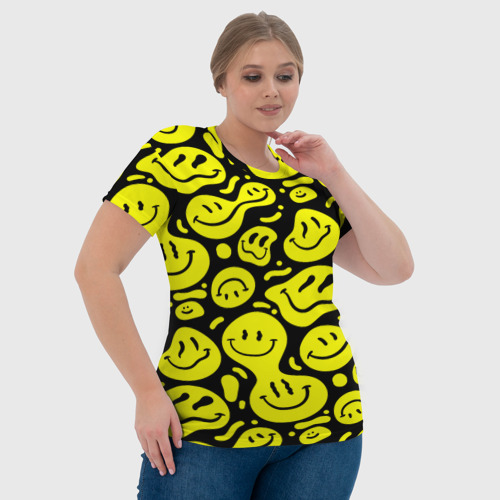 Женская футболка 3D с принтом Кислотный желтый смайлик, фото #4