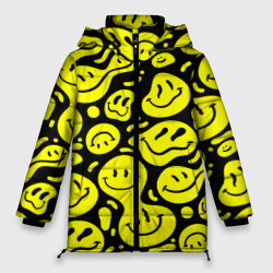 Женская зимняя куртка Oversize Кислотный желтый смайлик паттерн жидкий