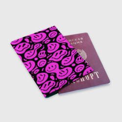 Обложка для паспорта матовая кожа Кислотный розовый в смайликах - фото 2