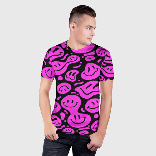 Мужская футболка 3D Slim Кислотный розовый в смайликах, цвет 3D печать - фото 3