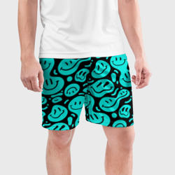 Мужские шорты спортивные С голубыми неоновыми смайликами - фото 2