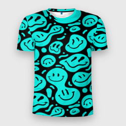 С голубыми неоновыми смайликами – Мужская футболка 3D Slim с принтом купить со скидкой в -9%