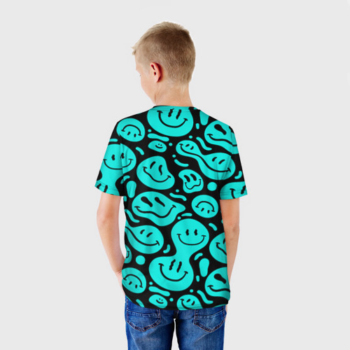 Детская футболка 3D С голубыми неоновыми смайликами, цвет 3D печать - фото 4