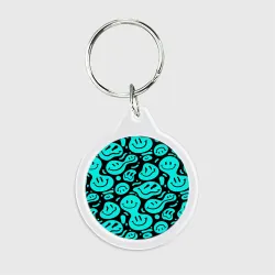 Брелок круглый С голубыми неоновыми смайликами