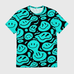 Мужская футболка 3D С голубыми неоновыми смайликами