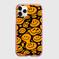 Чехол для iPhone 11 Pro Max матовый Растекающийся оранжевый смайл паттерн многоликий