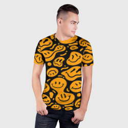 Мужская футболка 3D Slim Растекающийся оранжевый смайл - фото 2